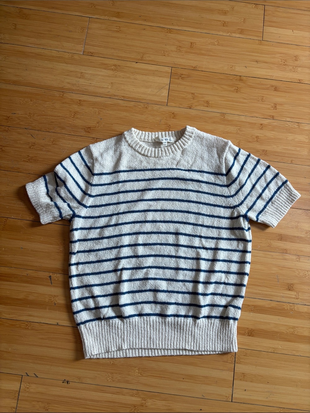 Alex Mill White Short-Sleeve Crewneck with Navy Stripes